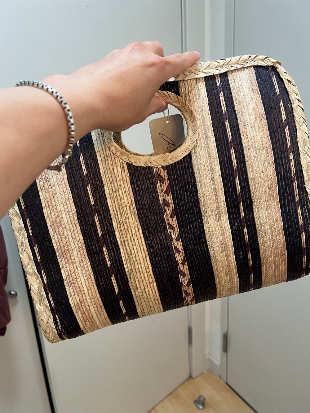 Pei Lei New York Square Straw Beach Tote (Black/Natural) - Picture 6 of 11